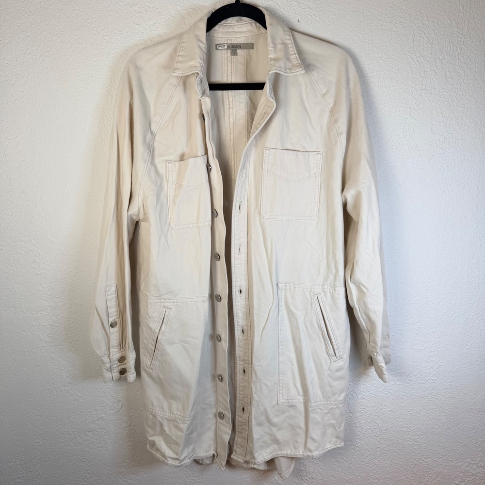 Hudson Jeans Womens S Cream Cotton Denim Utility Chore Shacket Minimalist